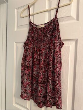 LOFT Pink & Black Printed Camisole with Spaghetti Straps